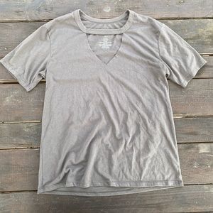 Grey tshirt with cutout neck detail